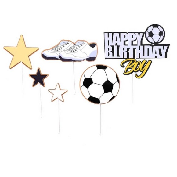 Set of 6 Soccer Happy Birthday Cake Topper - Picture 2 of 2